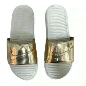 NIKE BENASSI SOLARSOFT  SOLID SP 'LIQUID GOLD' METALLIC SLIDES